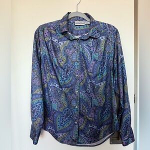 Stylish Blue and Purple Paisley Patterned Unisex Button Down Silky Feel